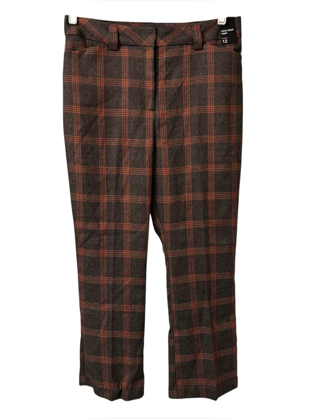 7th Ave Design NY&C brown orange plaid office career kick crop trousers Pants 12